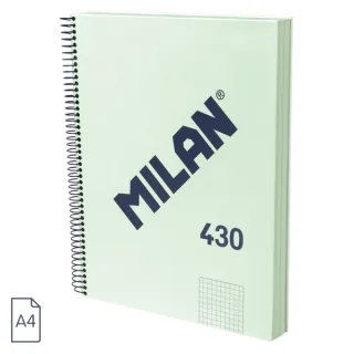 Milan 430 Since 1918 Cuaderno A4 con Espiral - Cuadricula 5x5mm - 120 Hojas de 95g - Tapa Dura - Color Menta