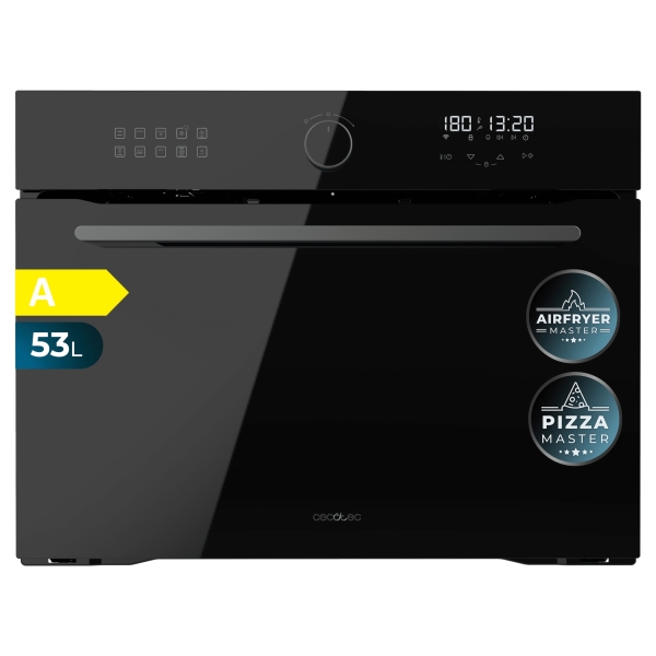 Cecotec Bolero Hexa AF314500 Glass Black A Horno Integrable - Capacidad 53L - Temperatura Regulable - Piedra para Pizzas de 35cm - Guias Telescopicas - Pantalla Tactil - 11 Funciones - Color