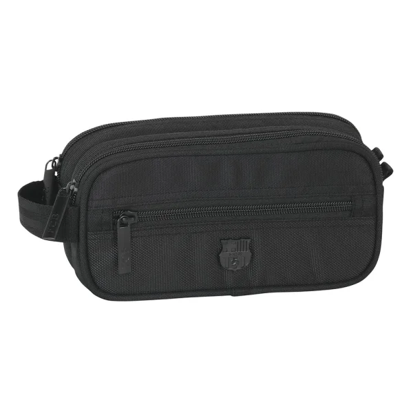 Safta F.C.Barcelona Premium Neceser Compacto de 2L - 2 Compartimentos con Cremallera - Asa Lateral - Bolsillo Frontal - 210x100x80mm - Color Negro