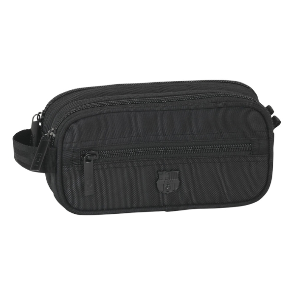 Safta F.C.Barcelona Premium Neceser Compacto de 2L - 2 Compartimentos con Cremallera - Asa Lateral - Bolsillo Frontal - 210x100x80mm - Color Negro