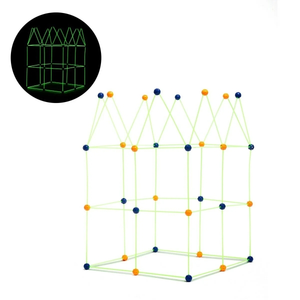 Innovagoods Archikitt Juego de Construccion de Fuertes - 85 Piezas - Fluorescente - Tela de 120x150cm - Bolsa de Transporte - Multicolor