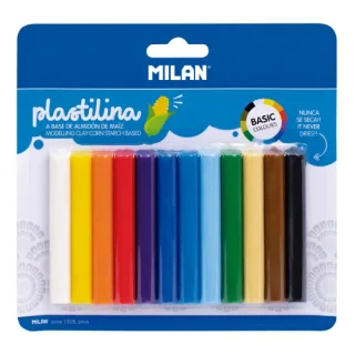Milan Pack de 12 Barritas Plastilina de Colores - 100% Vegetal - Muy Moldeable - No Se Seca - Colores Mezclables - 140g - Colores Surtidos
