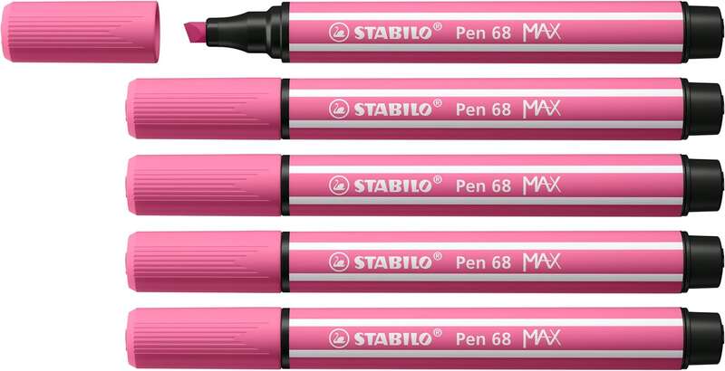 Stabilo Pen 68 MAX Rotulador - Punta de Fibra Biselada - Trazo entre 1-5mm aprox. - Tinta a Base de Agua - Color Heliotropo · Pack de 5 uds.