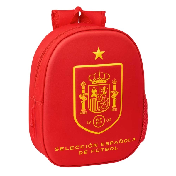 Safta Seleccion Espanola de Futbol Mochila 3D - Portabotellas - Hombreras Acolchadas - Asa de Mano Superior - 27x33x10cm - Color Rojo