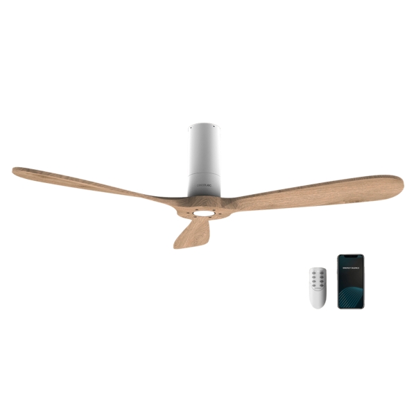 Cecotec EnergySilence 5500 White Aqua Connected Ventilador de Techo de 3 Aspas - 40W - Diametro de 52" - Wi-Fi - IP44 - 6 Velocidades - Temporizador - Modo Invierno - Color Madera Claro