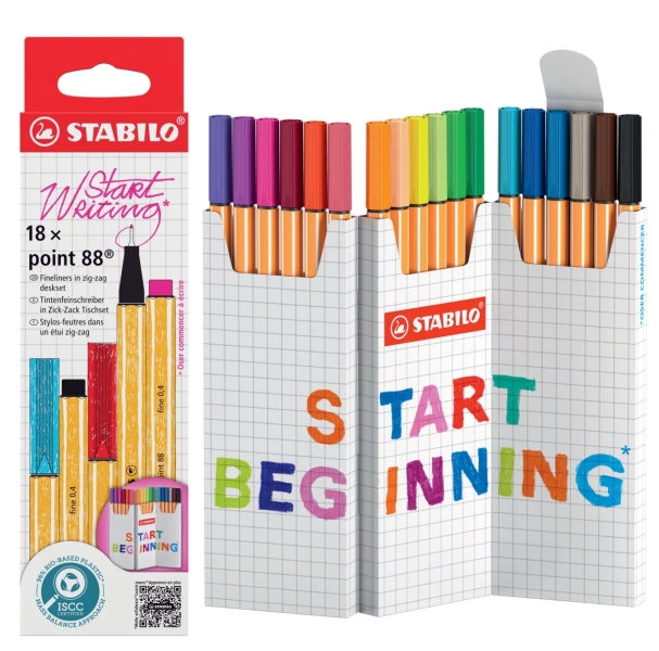 Stabilo Point 88 Pack de 18 Rotuladores de Punta de Fibra - Trazo de 0.4mm aprox. - Tinta con Base de Agua - Colores Surtidos