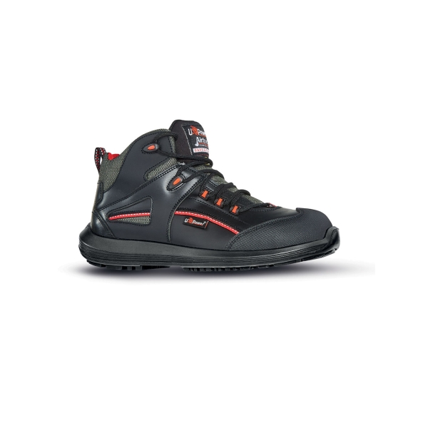 Upower Teak S ESD Calzado de Seguridad Botines - Talla 35 - Empeine Piel Flor, Hidrofugo, Puntera Antiabrasion, Inserciones Mesh, AirToe Composite, Suela Antideslizante PU/PU, Proteccion S3S FO SR - Color Negro/Rojo