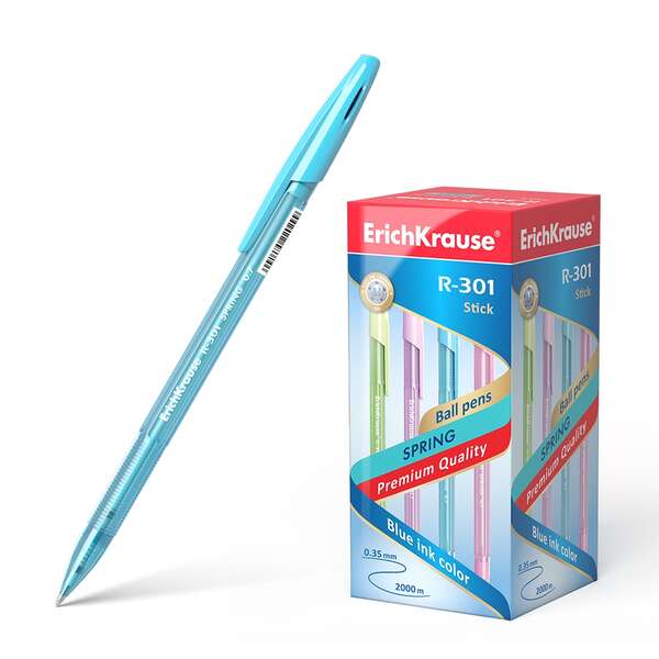Erichkrause R-301 Spring Boligrafo - Punta de 0.7mm - Cuerpo Translucido en Colores Surtidos - Tinta de Secado Rapido - Color Azul · Pack de 50 uds.
