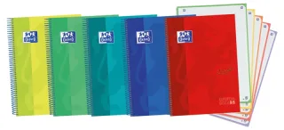 Oxford Europeanbook 5 Touch Cuaderno Espiral A4+ Cuadricula 5x5 - 120 Hojas con Bandas de Color - Tapa Extradura Resistente - Colores Vivos Surtidos · Pack de 5 uds.
