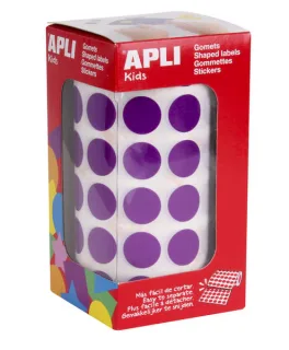 Apli Gomets Redondos Lila Ø 15mm - 59 Hojas Pretroqueladas - 2832 Gomets por Rollo - Adhesivo Base Agua - Normas EN-71 y FSC - Desarrollo de Psicomotricidad Fina