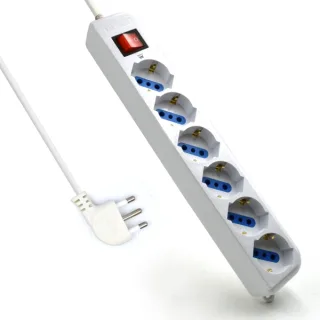 Ewent Regleta con 6 Tomas Tipo L/F (Schuko) de 10/16A - Interruptor On/Off - Proteccion contra Sobretensiones - Enchufe Italiano Plano en Angulo - Proteccion Infantil - Cablo de 5m - Color B