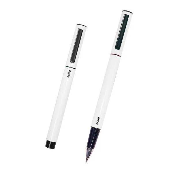 Dohe Boligrafos Elegantes de Metal Ligero - Cuerpo Ovalado Blanco - Ergonomicos y Deslizamiento Perfecto - Capucha con Clip - Fabricados en Aluminio - Tinta Azul · Pack de 4 uds.