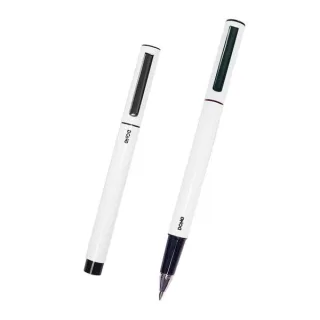 Dohe Boligrafos Elegantes de Metal Ligero - Cuerpo Ovalado Blanco - Ergonomicos y Deslizamiento Perfecto - Capucha con Clip - Fabricados en Aluminio - Tinta Azul · Pack de 4 uds.
