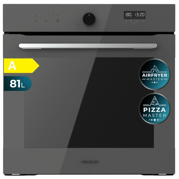 Cecotec Bolero Hexa AF316000 Glass Grey A Horno Integrable - Capacidad 81L - Temperatura Regulable - Piedra para Pizzas de 35cm - Guias Telescopicas - Pantalla Tactil - 11 Funciones - Color