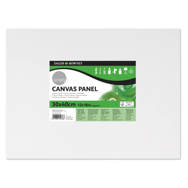 Daler Rowney Simply Carton Entelado - 250g - 30x40cm - Imprimacion Triple - Grano Medio - 100% Algodon sin Acido - 250g - Color Blanco