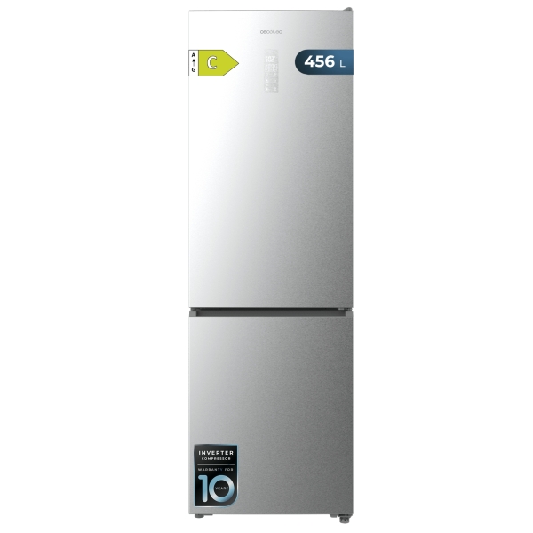 Cecotec Bolero CoolMarket Combi 456 Inox C Frigorifico Combi - Capacidad 456L - Compresor Inverter - Congelacion Ultrarapida - Silencioso - Frio Envolvente - Clase C - 201x59.5cm - Color Ace