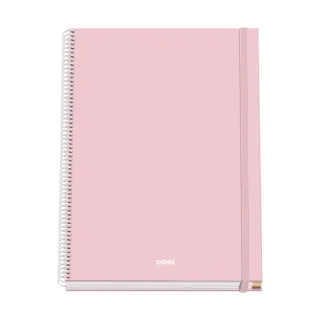 Dohe Serenity Cuaderno Espiral A4 100 Hojas Microperforadas Cuadricula 5mm - Tapa Dura Carton Forrado - Cierre de Goma - Bandas de Color - Color Rosa