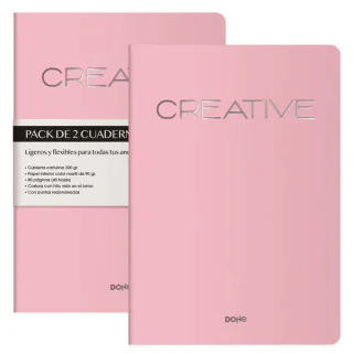 Dohe Creative Cuaderno Notebook A4 40 Hojas Lisas - Papel Ahuesado 90 g/m2 - Tapa en Cartulina 300g/m2 - Color Rosa · Pack de 2 uds.