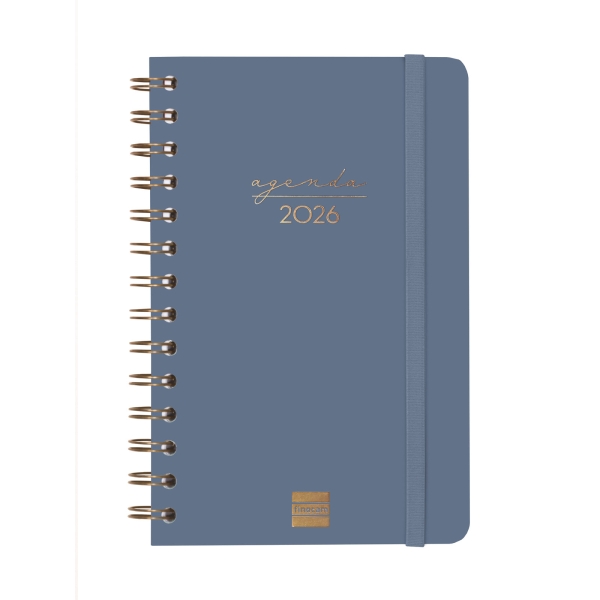 Finocam Alma Agenda en Catalan - Anual 2026 - con Espiral - Formato E5 - 131x19x190mm - Semana Vista Horizontal - Color Azul