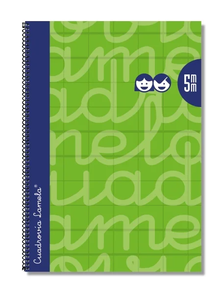 Lamela Cuaderno Espiral con 80 Hojas de 90g/m2 con Margen - Formato Folio - Pauta Cuadrovia de 5mm - Cubierta Extra Dura - Papel Offset Blanco Extra - Color Verde